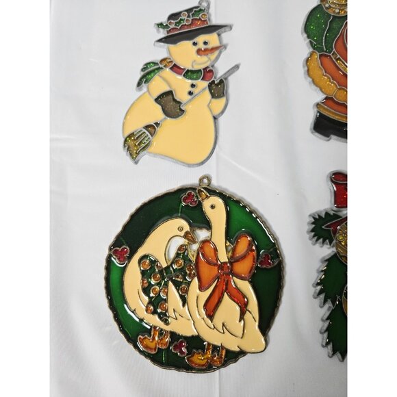 4 Vintage Christmas Holiday Stained Glass Sun Catchers Ornaments Cottage Core 5" - Picture 2 of 7